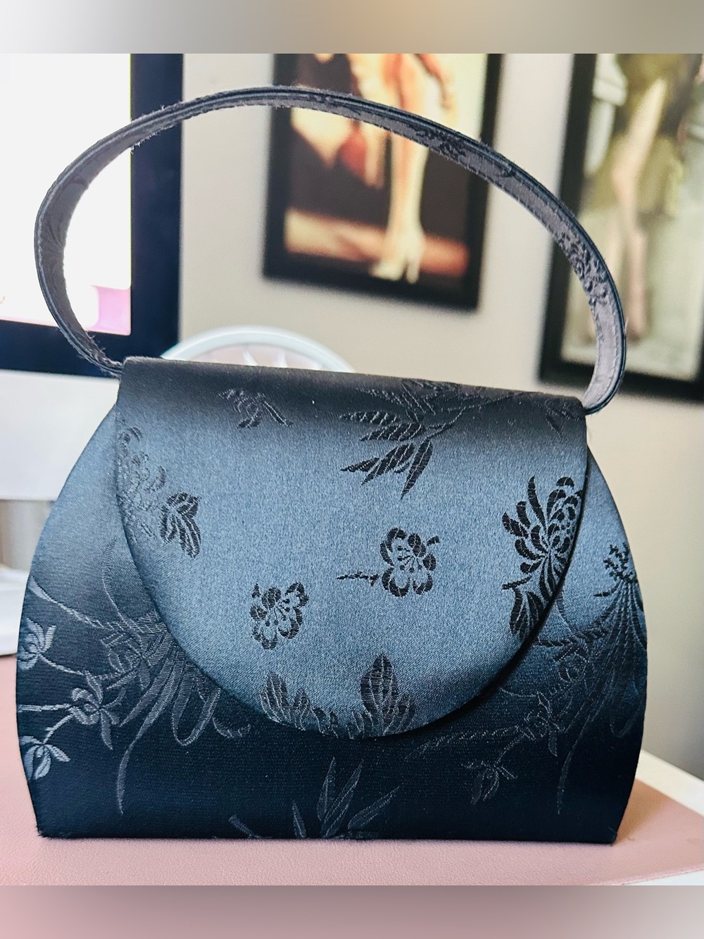Vintage Y2K Satin Jacquard Floral Print Evening Bag